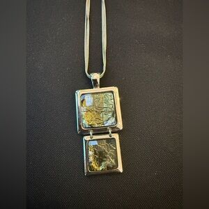 Lia Sophia Retired “Smooth Sailing” Olive Green and Silver Geometric Necklace.